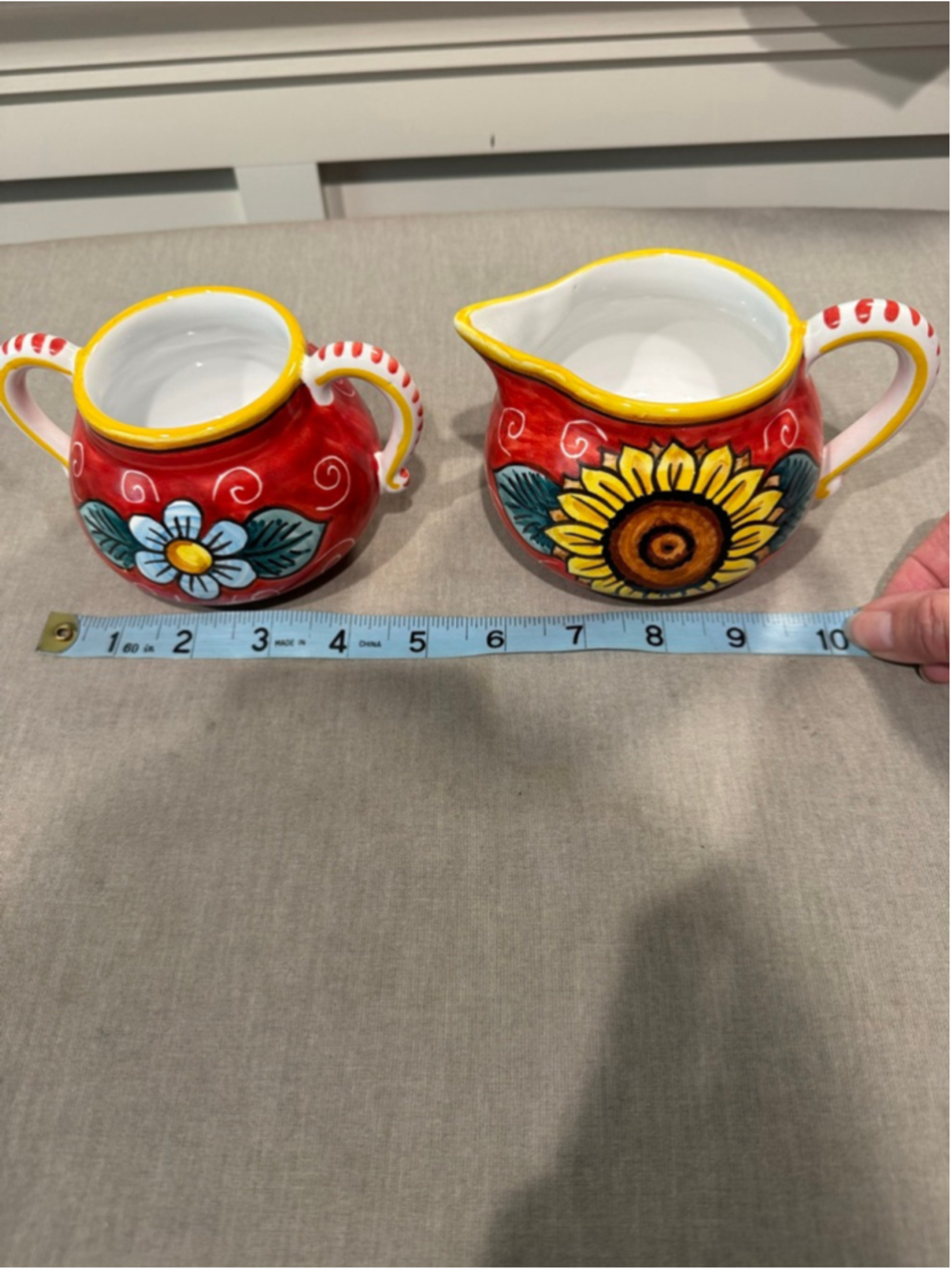 SBERNA DERUTA Red & Yellow Floral Creamer & Sugar Set One Size - Picture 9 of 13